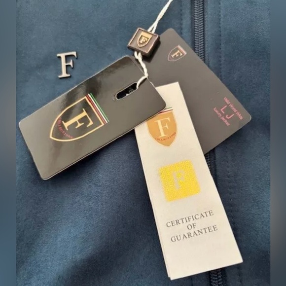 “F Collections" Jacket Size Small Blue Suede Zippered Front Long Sleeve Hooded - Picture 4 of 8